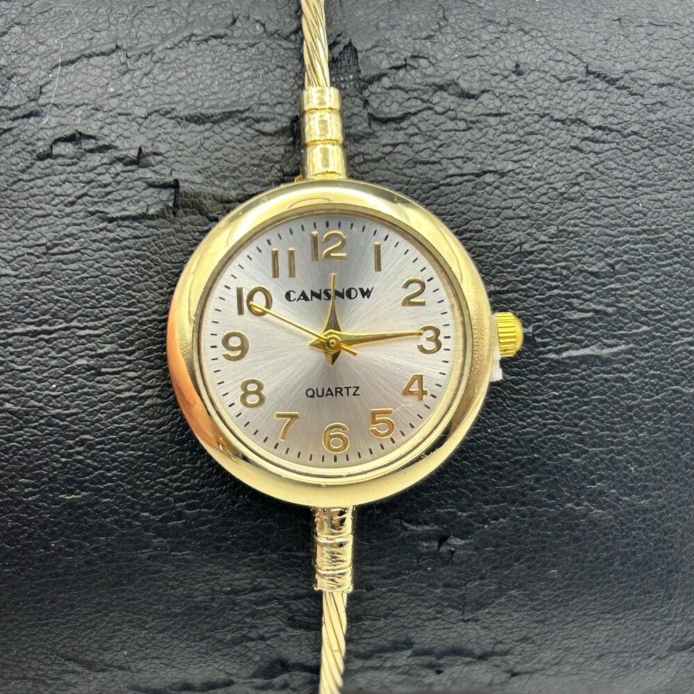 Cansnow Gold-tone Thin-twisted Cable Bracelet Watch Working New Battery